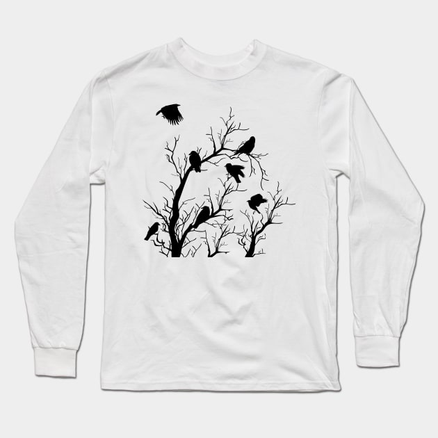 Crows in Tree Tops Long Sleeve T-Shirt by SWON Design